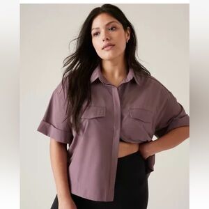 Athleta Hike Packable Short Sleeve Quick Dry UPF Top, Damask Mauve Purple Size M